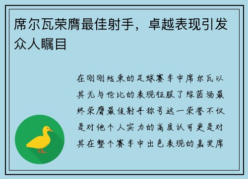 席尔瓦荣膺最佳射手，卓越表现引发众人瞩目