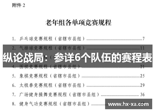 纵论战局：参详6个队伍的赛程表